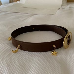 34 inch belt. Brown. W 1-1/2 . 5 golden charms.